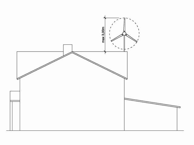 maksimum 3m na obiekcie budowlanym - rysunek